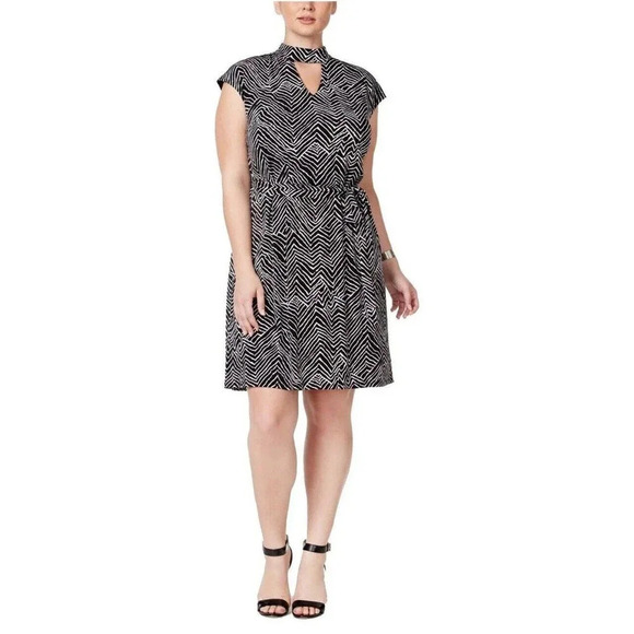 Inc International Concepts Dress Womens Black White Pattern Cap‎ Sleeve Casual - Picture 1 of 9